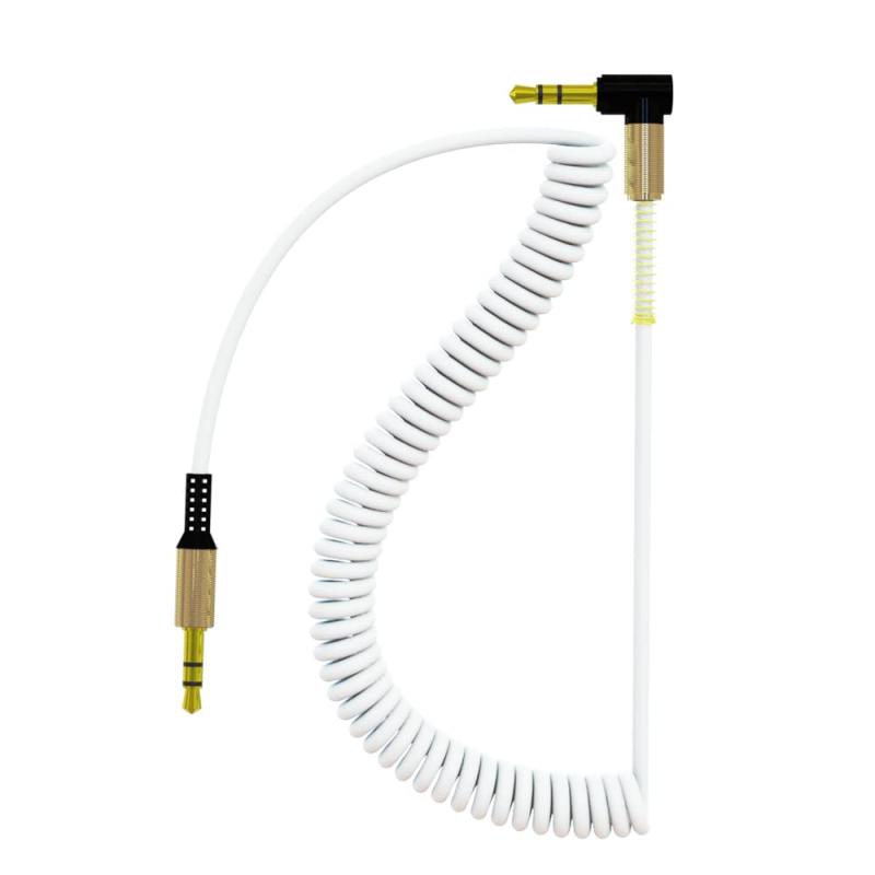 AXYO オーディオケーブル 3.5mm AUXケーブル 片側 L型 カールコード式 ステレオミニプラグ 約1m 長く伸びるカールケーブル ヘッドホン/iPhone/iPad/Android/スピーカー/車 等 対応 (1メートル, ホワイ