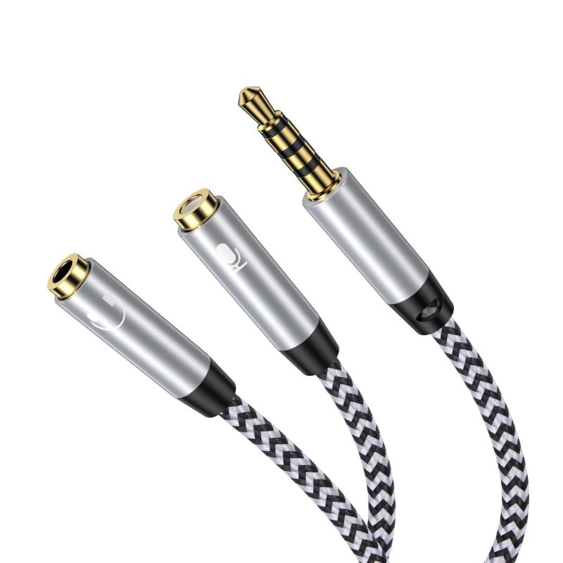 3.5mm 4極 3極 オーディオ分配ケーブル イヤホンジャック 二股 変換 ケーブル オス to 2 メス（ヘッドホン マイク） Hi-Fi音質 オーディオケーブル 3.5mm 変換 イヤホン 分岐コード ヘッドセット変