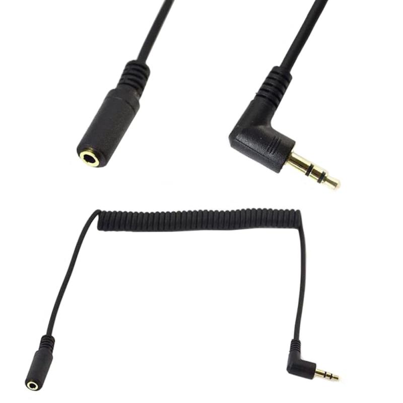 AKNPMHT L字 3.5mm 3極オスから3.5mm 3極メス伸縮ケーブル、3.5mmステレオオーディオケーブル コイル延..