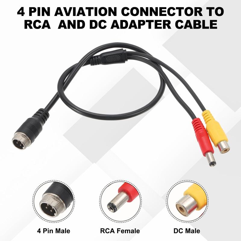 PATIKIL 4ピン航空メス-RCAメスアダプタケーブル 17.7”/45cm 4ピン航空コネクタ-DCオスコネクタケーブル 車載カメラモニタービデオ用