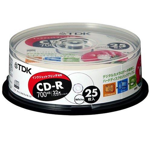 TDK データ用CD-R 700MB 32倍速対応 ホワイトプリンタブル 25枚ポットケース CD-R80EWX25PS
