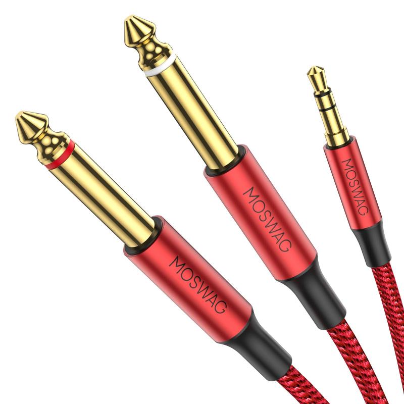 MOSWAG 3.5 mm 1/8「TRS〜ダブル6.35 mm 1/4」TSモノラルステレオY型ケーブルスプリッタは、iPhone、iPod、パソコンのサウンドカード、CDプレーヤー、マルチメディアスピーカー、家庭用ステレオシス