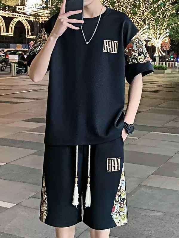 メンズ Tシャツ 短パン セット 2025夏 大きいサイズ 丸首 短袖 5分丈 ワイド ゆっ...