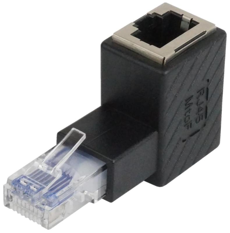 有線LAN RJ45 8P8C イーサネット 延長 中継 方向 変換 転換 アダプター コネクター L字 L型 直角 配線 オス-メス モデム ルーター NAS サーバー インターネット
