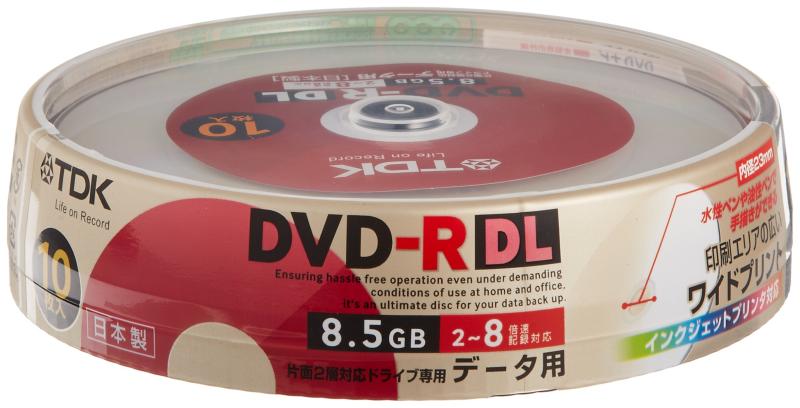 TDK データ用DVD-R DL(8.5GB) ホワイトワイドプリンタブル 2-8倍速 日本製 スピンドル10枚パック DR85PWB10PS