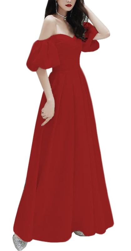 [JINZUOMA] レディース パーティードレス ドレス イブニングドレス ロングドレス ワンピース 結婚式ドレス フォーマルドレス エレガント 無地 甘い 肩出し 結婚式 披露宴 演奏会 パーティー 宴