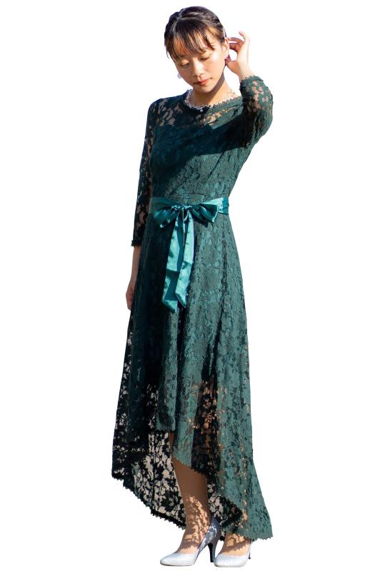 [EightSTAR Dress] 結婚式ドレス フィッシュテール ワンピース 披露宴 パーティードレス 大人 お呼ばれ ロング 総レース 袖あり 上品 Aライン20代 30代 40代