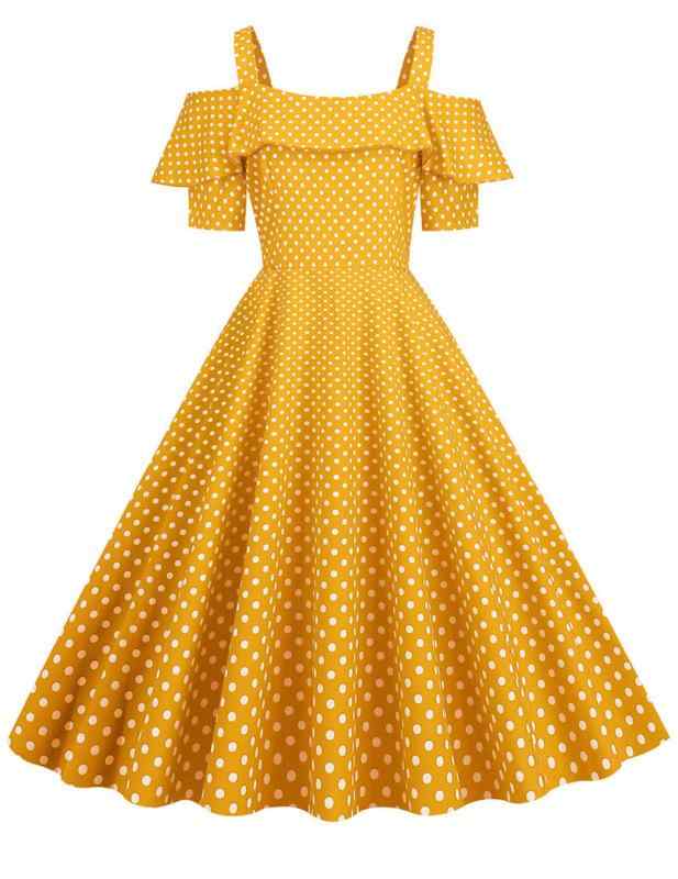 [Sorosis] ドットワンピース 50年代 レトロワンピース ロカビリードレス Aライン 半袖 フリル 膝丈 水玉 パーティードレス 結婚式ワンピース 二次会 お呼ばれ スイング 誕生日 フォマ