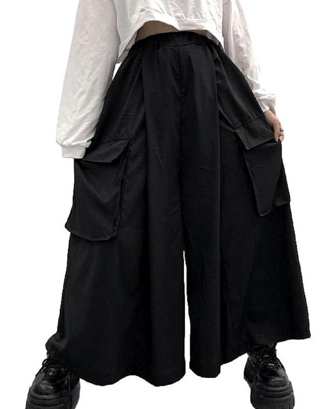 Rakuten - 【1/2style】 モード ゆったり カーゴパンツ レディース ロング丈 ウエストゴム 大容量ポケット ブラック