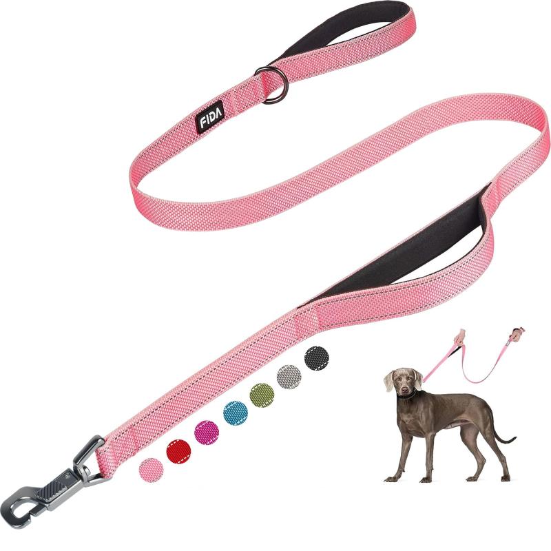 Fida リード 犬用 ロングリード 持ち手2個 柔らかいパッド付き 小型犬 中型犬 大型犬 ペット用 訓練リード 夜間反射