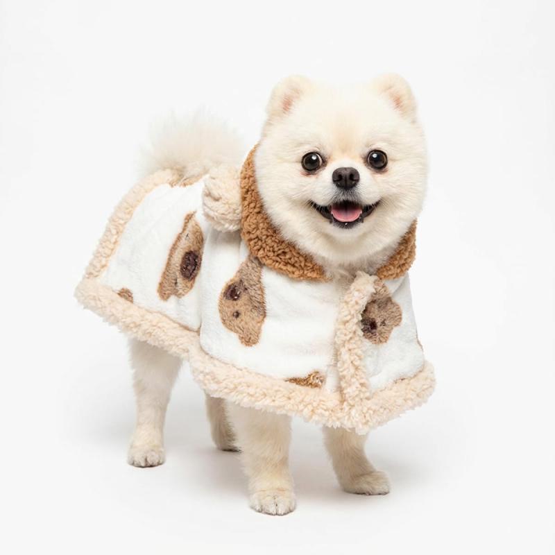 乐天商城 - PetGround 犬 服 くまちゃんブランケット ポンチョ 可愛い 犬服 春 秋 冬 防寒 ペット 毛布 ふわふわ 厚手 暖かい 小型犬 中型犬 猫 男の子 女の子