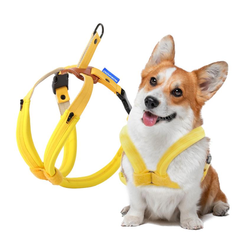 CROWN KONI犬用ハーネス 引っ張り防止 [首に窒息なし] 簡単着脱 咳き込み軽減 クイックプルサイズ調整 ..