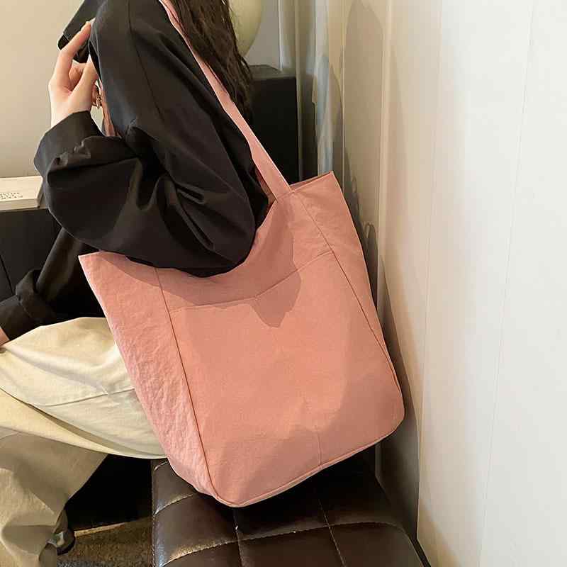 トートバッグ レディース 肩掛け バッグ 手提げ 鞄 カバン ナイロン 撥水 軽量 大容量 切り替え チャック付き ファスナー 内ポケット付き カジュアル ストリート 通勤 通学 普段使い 日常 レトロ ヴィンテージ風 カーキ ピンク ブルー