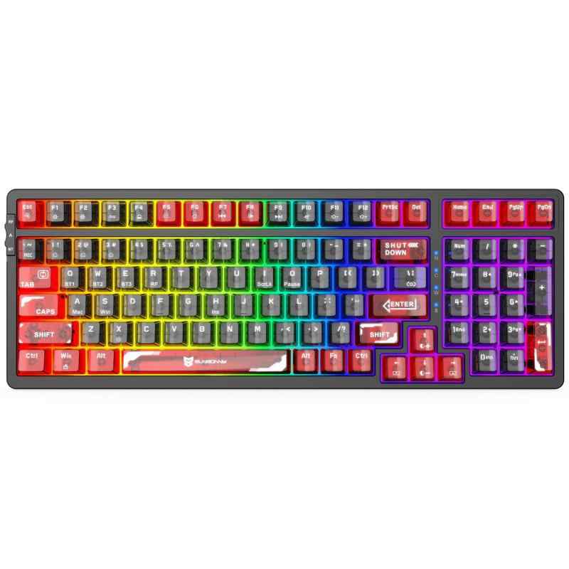 Merdia メカニカルキーボード Type-c有線接続 2.4G 100キー 独立キースイッチ バックライト 英語配列 ABS材料 Mac＆Win用 赤黒（麻雀っぽい打鍵音の軸）