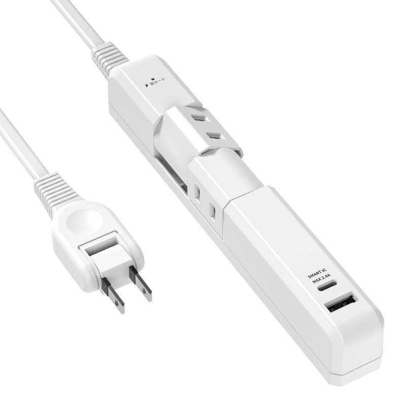 エムサイン Mscien 延長コード 電源タップ コンセント 回転 usb 2個AC口 1個USB-A 1個USB-C たこあしコンセント