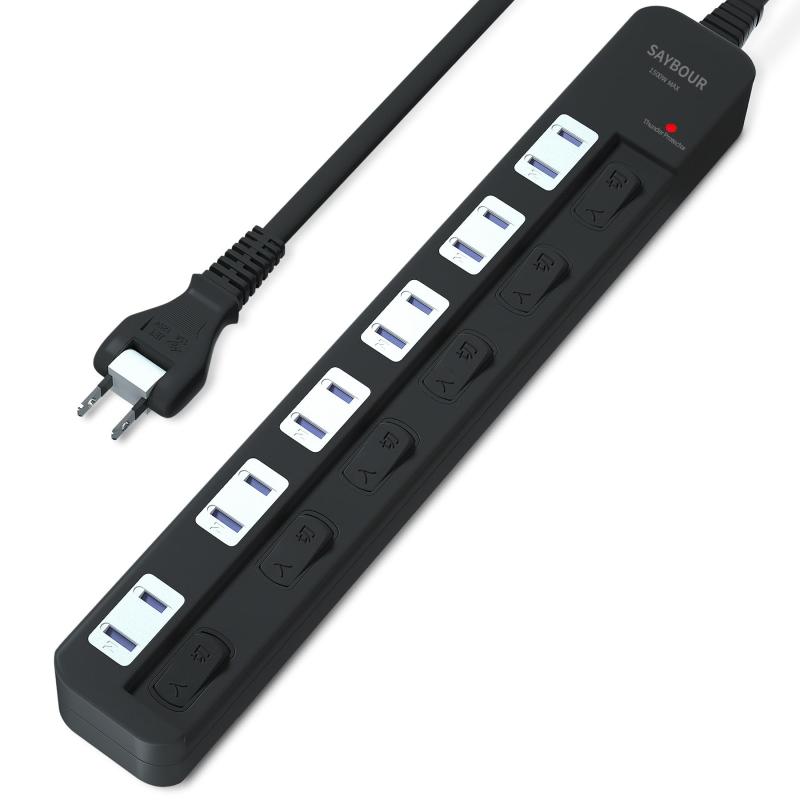 SAYBOUR 電源タップ 雷ガード 適格請求書発行可 光らない 個別スイッチ 節電タップ 6個口 延長コード おしゃれ 省エネ ACコンセント PSE認証済