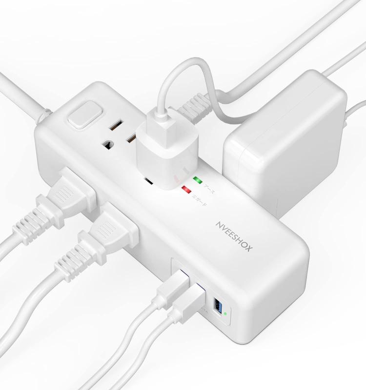 電源タップ 延長コード2m 雷ガード usbコンセントタップ 8個AC口 3個USBポート NVEESHOX mini型USBタップ テーブルタップ OAタップ マルチタップ たこあしコンセント 一括スイッチ付き 安全保護機能