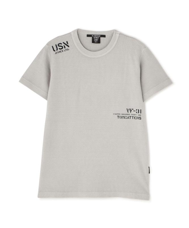 [Avirex] [アヴィレックス] FADE WASH HONEYCOMB WAFFLE T-SHIRT フェイドウォッシュ ハニカムワッフル 半袖 Tシャツ メンズ 783-5134010