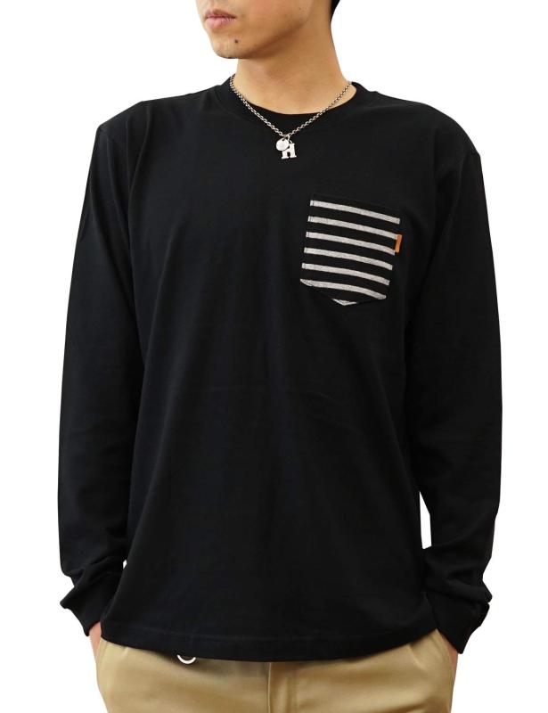 ジーンズバグ 長袖ボーダーポケT オリジナル 本革 タブ アクセント 長袖 ボーダー ポケット Tシャツ メンズ レディース PKLRT-BD