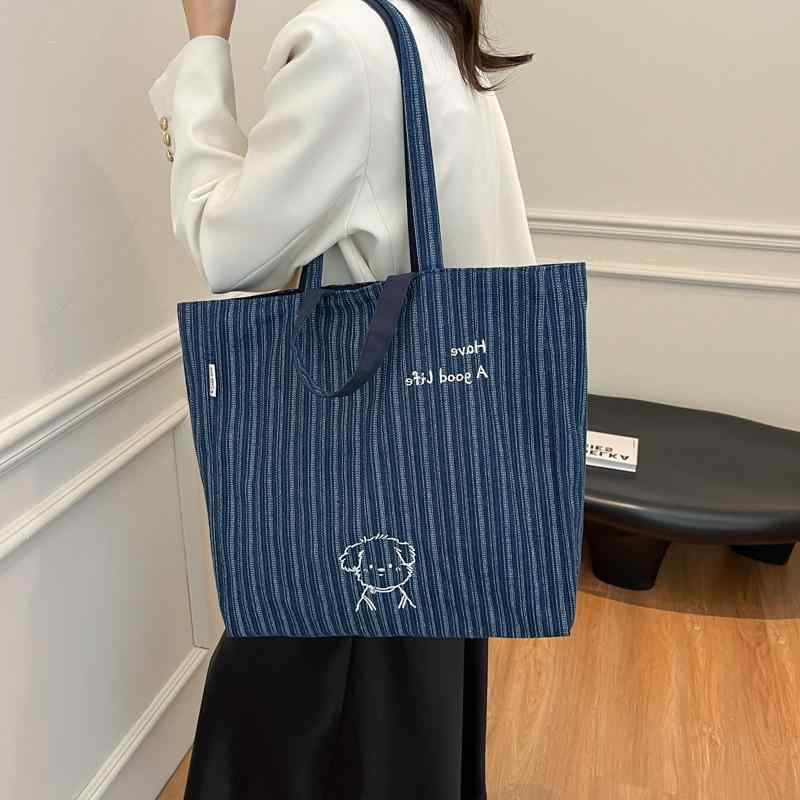 手提包 - トートバッグ レディース 肩掛け 帆布 デニムバッグ カバン 鞄 かばん 大容量 カジュアル 通学 学生 通勤 普段使い 日常使い ショッピング 旅行 軽量 切り替え 刺繍 ステッチ プリント 格子柄 縦型 スクエア型 2way リバーシブル