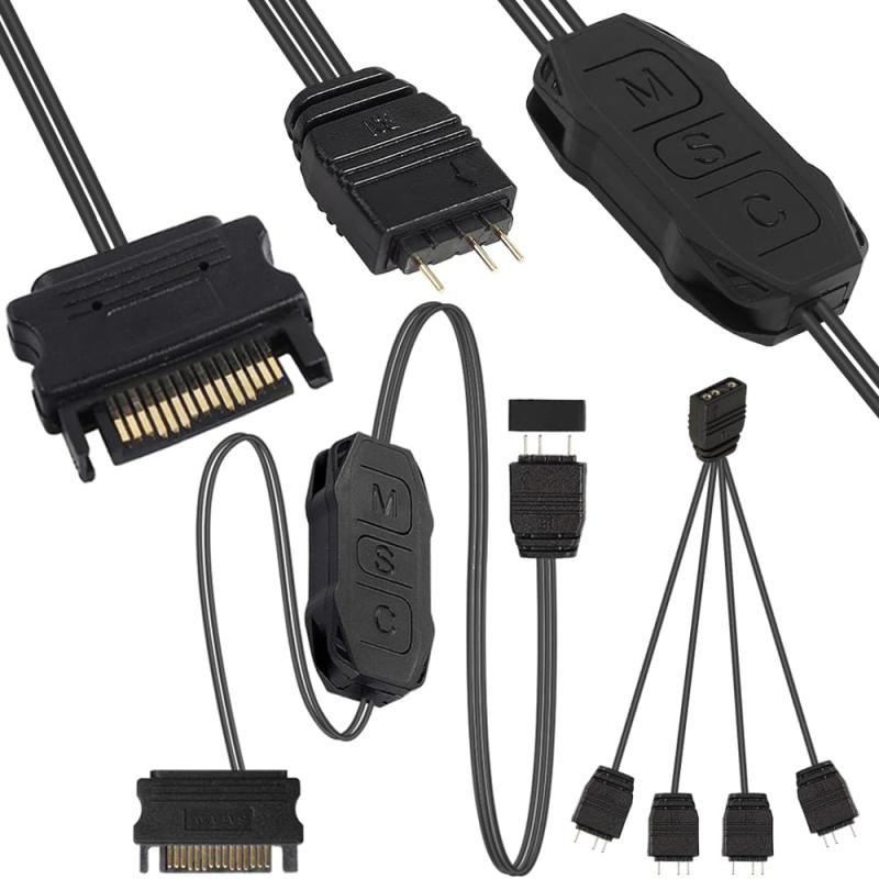 Xiatiaosann 5V 3ピンARGBコントローラー、SATA搭載ライトストリップリモートコントローラーArgbを搭載したLight Strip Controller 5V Argbなしのマザーボード用の雌から4人の男性スプリッターケーブル（1