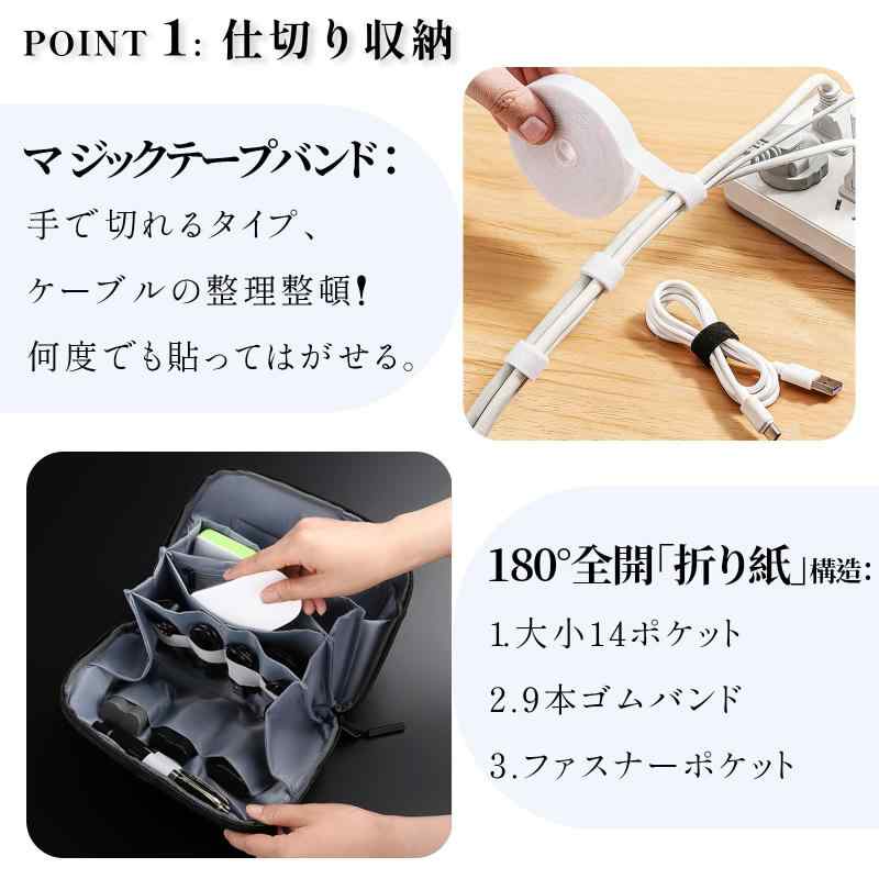 Senteria ガジェットポーチ メンズ ガジェットケース 防水 大容量 ツールポーチ 180°全開 軽量 マジックバンド ケーブル 小物 化粧ポーチ 旅行 トラベル 出張 通勤 通学 レディース remake-buddy-10723222 リメイクバディー サンプル画像2