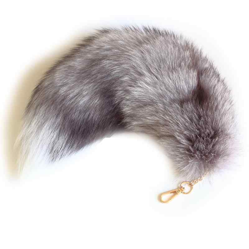 ZhichunLee 本物のキツネ/アライグマのしっぽチャーム ゴールデンキーホルダー付き、コスプレやファッションに最適, ブルー, Large