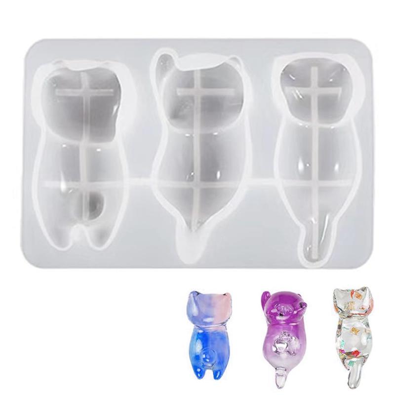 シリコンモールド 猫 立体型 3匹の猫 11.6cm*7.7cm かわいい ねこ 箸置き シリコンモールド レジン ネコ 装飾品 テーブル装飾 飾り物 DIY 手作り シリコン モールド 3D 粘土 立体レジン動物キーホ