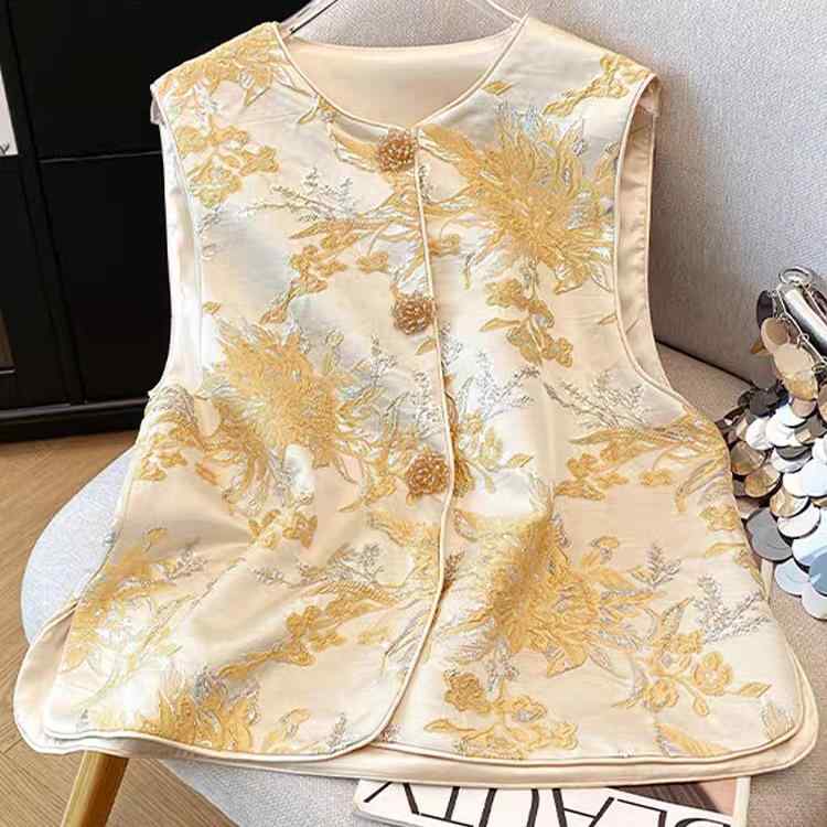 レディース チャイナドレス 風 馬甲 背心 トップス 復古 刺繍 外し 軽量 涤纶 素材...