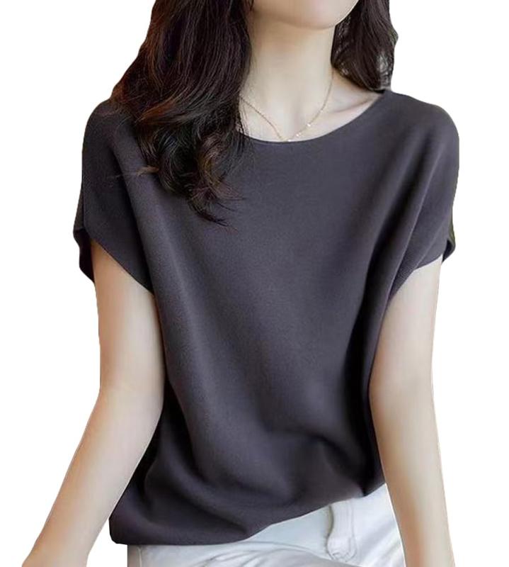 Rakuten - [ASARANS] 接触冷感 サマーニット Tシャツ 半袖 レディース トップス 夏 ドルマン 薄手 通勤 カジュアル 無地 きれいめ プルオーバー