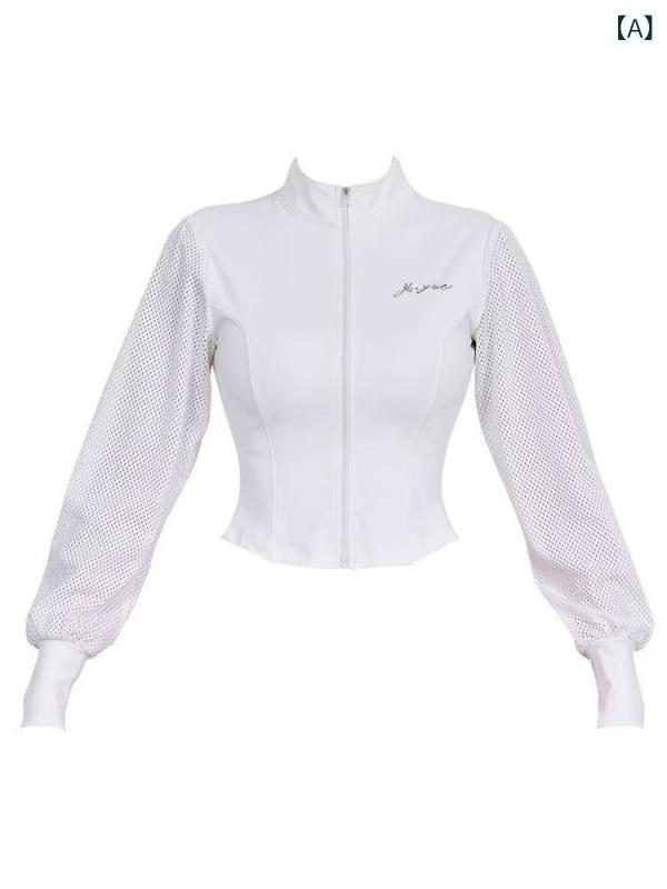レディース 長袖 テニス服 ゴルフ トップス 羽毛球 シャツ 防晒 透け感 立襟 ポリ...