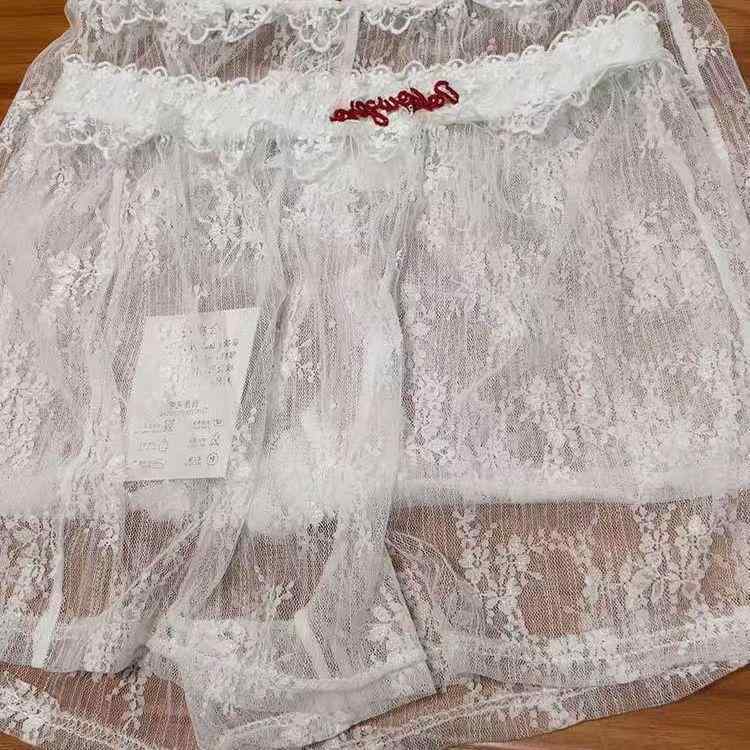 乐天商城 - レディース ショートパンツ 白色 刺繍 レース インナー レイヤード 薄手 涤纶 ネット生地 ミッドライズ ルーズフィット クロップド丈 マイクロストレッチ ホワイト レース インナー セクシー ガール スタイル 日韓 カジュアル 夏 レイヤリング 薄型