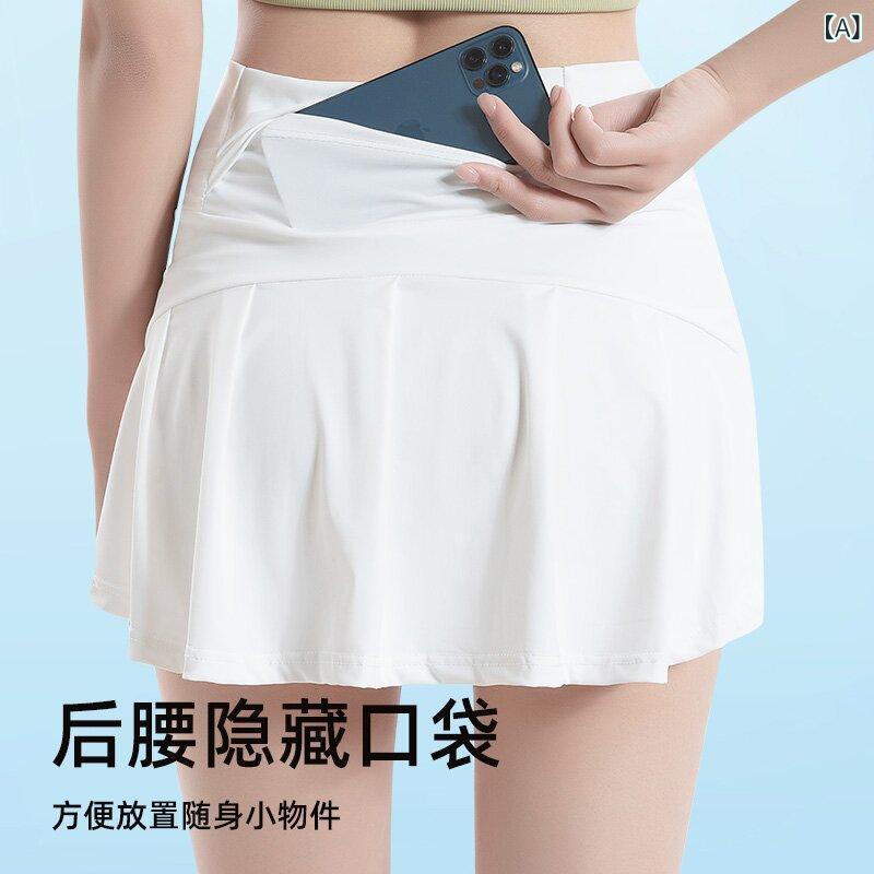 Rakuten - 半身スカート 女性用 短丈 Aライン 高腰 防走光 スポーツ 防晒 透気性 速乾 ナイロン スパンデックス 格子柄 プリーツ加工 アイスクリームカラー 白 ピンク 黒 グレー 春季 日韓カジュアル 伸縮性 高弾力 軽量 スリム効果 屋外 日常使い