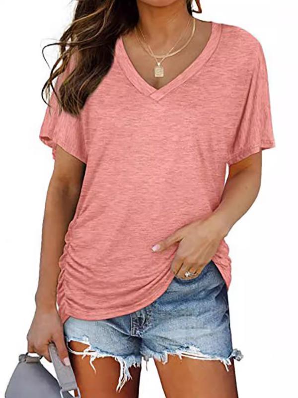 Other - レディース Tシャツ 短袖 トップス 純色 Vネック コットン 涤纶 混紡 生地 ゆったり シルエット プルオーバー スタイル 気質 通勤 快適 休闲 黒 灰 白 緑 粉 ピンク 夏 季節