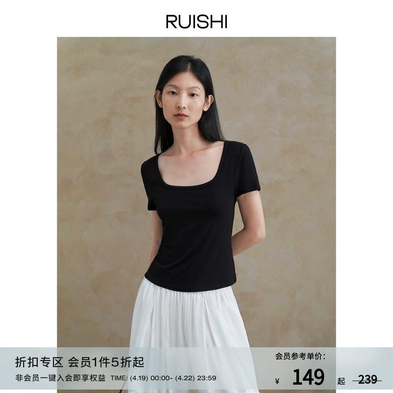 Other - T シャツ レディース 短袖 修身 方領 雲 白 黒 淡青 ピンク 春季 私服 御姐風 雪ニール 氨纶 純色 シルク加工 スリムフィット スタンダードスリーブ スタイル トップス 女性用 フィットシルエット コットン混 軽量 伸縮性 シンプルデザイン 日