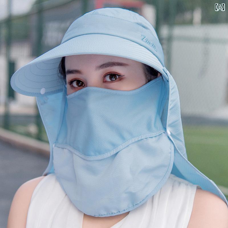 运动帽 - 女性用 フラットトップ 帽子 夏 防紫外線 遮陽 大帽檐 透気 頸保護 虫除け 腈纶 涤纶 巻き縁 調整可能 純色 黒 紫 紺 ピンク 茶 ピーチ グレー ピンク 屋外 出遊 採茶 太陽 防虫 涼しい 軽量 通気性 高い