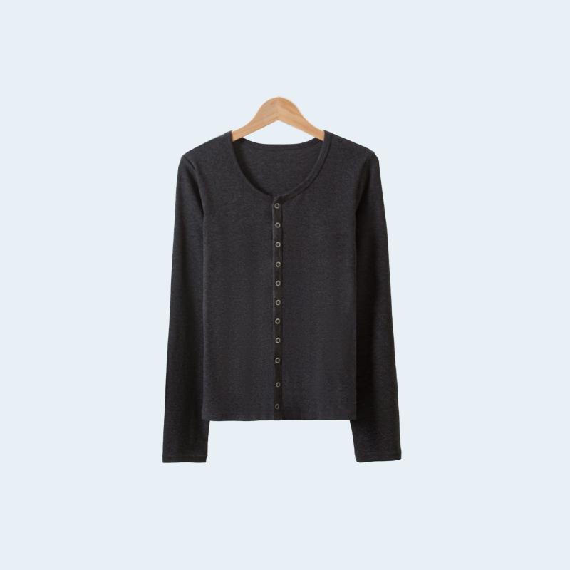 No Sleeve Knit - カーディガン レディース 長袖 ニット トップス 修身 丸首 純色 ボタン 宝藍 深咖 黒 春季 オールシーズン 通勤 普段使い OL風 日韓スタイル 再生繊維 綿混 軽量 伸縮性 針織 普通丈 袖 通常袖 単品 女性 白領 インナー かわいい シルエッ