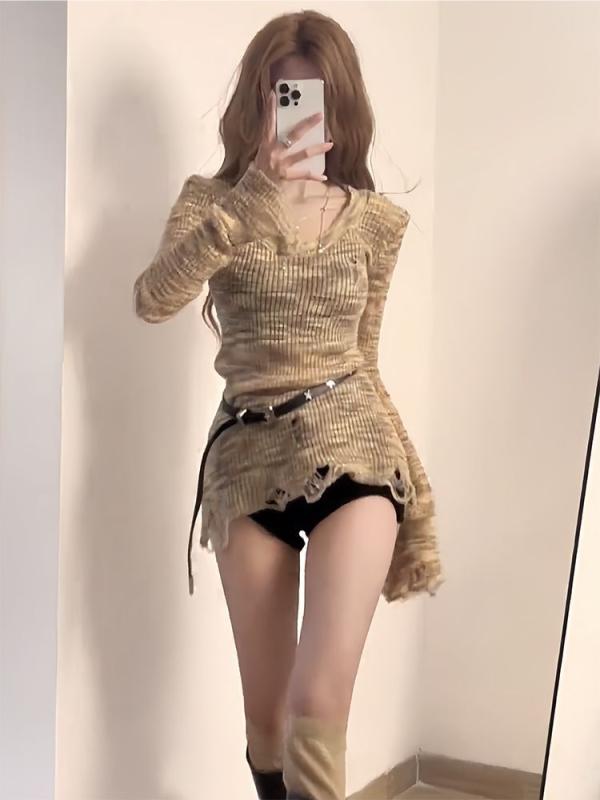 ニット トップス レディース 夏 Vネック 長袖 修身 切り替え デザイン 私服 御姐風 かき 単品 セットアップなし メンズなし キッズなし ベビーなし 接触冷感なし 裏起毛なし 面ファスナーなし オールシーズンなし ヴィンテージ風なし シルバーなし