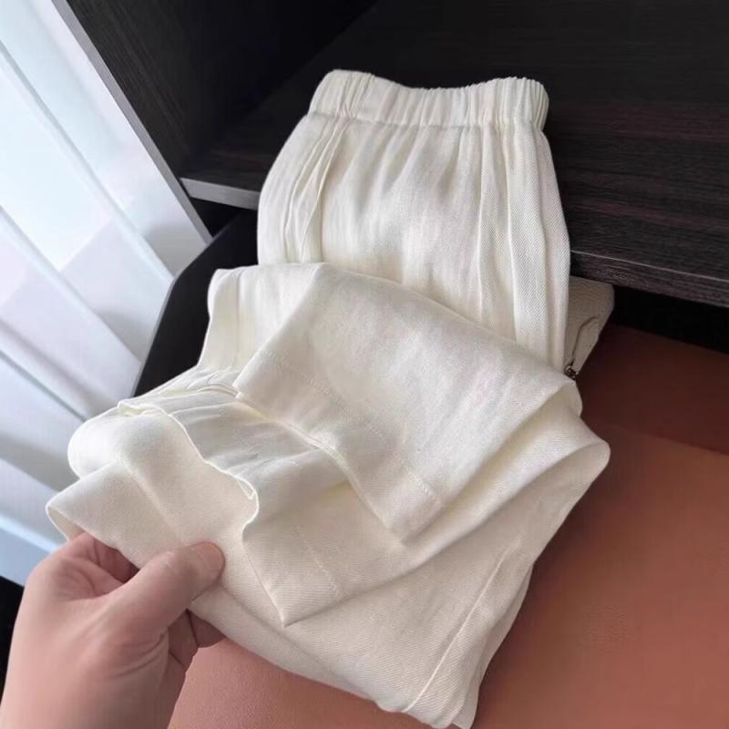 乐天商城 - レディース ワイドパンツ コットンリネン 素材 白色 薄手 ハイウエスト 直筒 九分丈 切り替え デザイン 微弾性 日韓 スタイル 快適 ゆったり シルエット 春季 軽量 日常 使い 通勤 普段使い