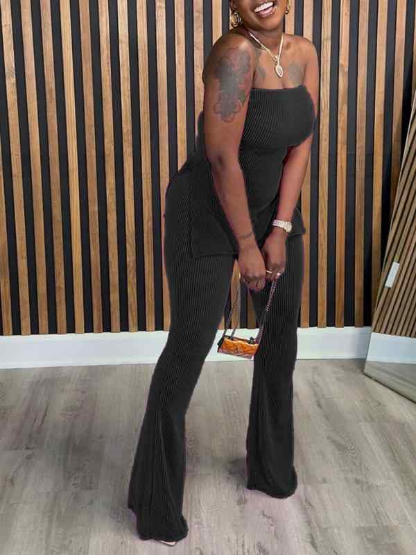 乐天商城 - レディース トップス ロングパンツ セット 無袖 修身 セクシー ソリッドカラー ニット 秋 ポリエステル スパンデックス 伸縮性 街頭 セクシー 潮人 風 ローズ ブラック バーガンディ オレンジ かわいい 普段使い 秋冬 軽量 女性用 セットアップ