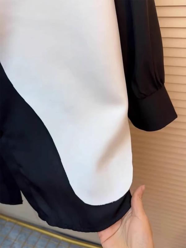 樂天商城 - レディース トップス セットアップ 春夏 秋 通勤 気質 スタイル シャツ 馬甲 長袖 ボタン ポリエステル 純色 白色 黒 紺 軽量 伸縮性 切り替え デザイン 百搭 スリム シェイプ 遮腹 ゆったり シルエット 涼しい 素材 女性 服 コーディネート
