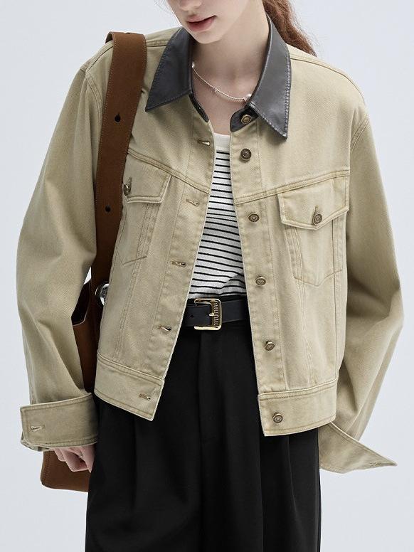 ・柄: ピースカラー・版型: ルーズフィット・組み合わせ: 単品・厚み: 中厚・着丈: ショート・袖丈: 長袖・袖型: スタンダード・ネックライン: ポロカラー・流行要素: ボタン・加工: ヴィンテージ+パッチワーク・カラー展開: カーキグリーン・サイズ展開: S、M、L・スタイル: エレガント・対象年齢: 成人・対象性別: 女性