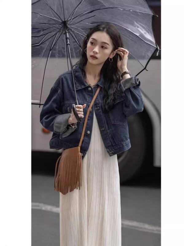 秋冬 デニム ジャケット 女性用 短丈 コート 牛仔 色 長袖 トップ...(4.0)