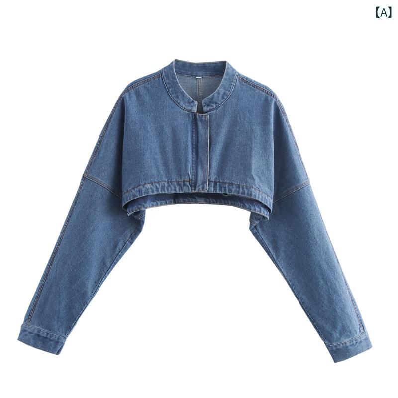 Rakuten - レディース デニム ジャケット 牛仔外套 短め 軽量 ワイドシルエット 方領 長袖 浅青 色 やり古し加工 免烫 加工 快適 休闲 学院風 清新 甘美 スタイル 冬 シーズン 通勤 普段使い デート シーン