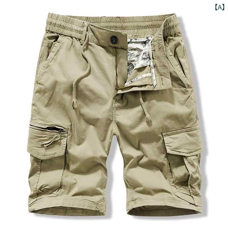 樂天商城 - メンズ ショートパンツ 工装 夏 男性用 ハーフパンツ 綿 素材 耐磨 免烫 薄手 マイクロストレッチ 直筒 裾 切り替え デザイン 多ポケット ミリタリー 風 ライト フィット カーキ グレー 黒 ミリタリーグリーン 青年 向け 外出 シーン 街着 ア