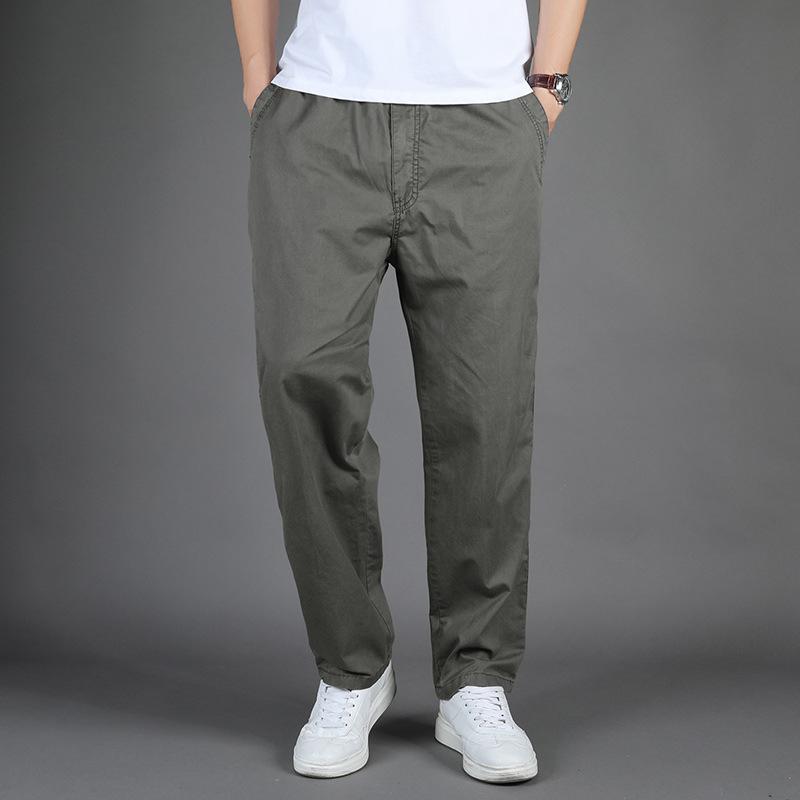 Half Pants, Shorts - メンズ 工装パンツ 綿 素材 直筒 ロングパンツ 中腰 デザイン 松緊腰 薄手 無弾性 ビジネス カジュアル 普段使い 通勤 軽量 快適 浅灰 黒 軍緑 土黄 中年 男性 秋冬 オールシーズン