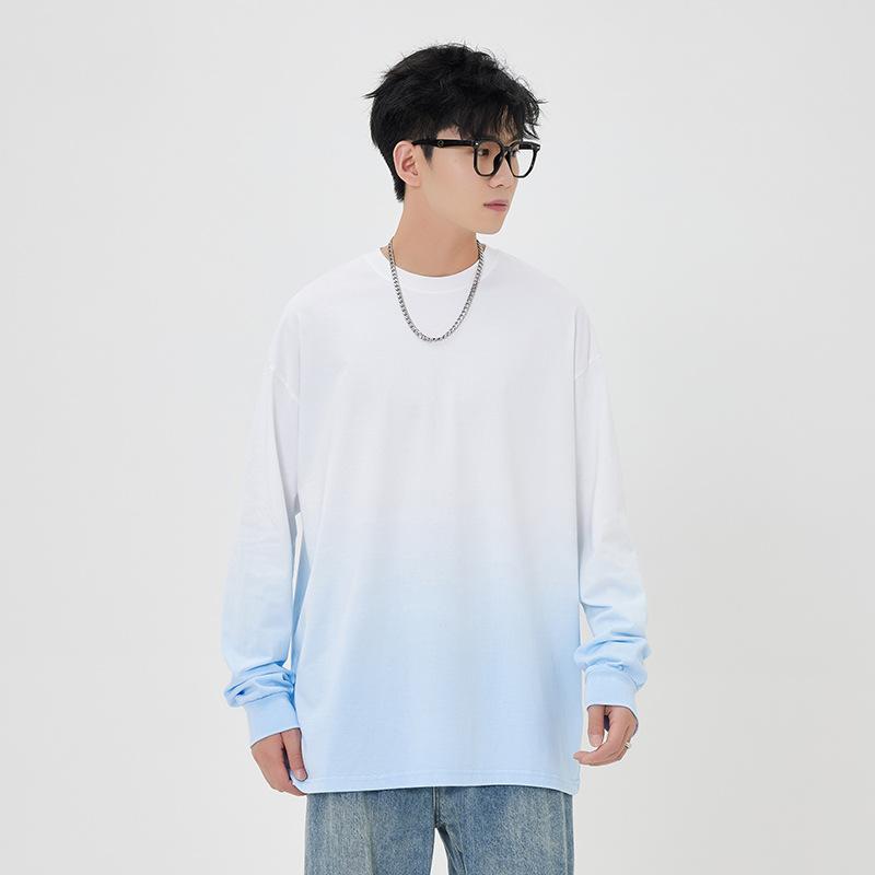 樂天商城 - 長袖 Tシャツ メンズ 綿 ストライプ柄 丸首 ルーズフィット 落ち肩袖 長袖 透気性 耐摩耗 春 黒 白 グレー ライトブルー ベージュ ブラウン スタイリッシュ カジュアル 日常使い ティーンエイジャー ゆったりシルエット 無地ベース シンプルデザイ
