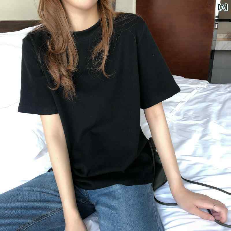 樂天商城 - Tシャツ レディース 短袖 夏 ルーズ シンプル フリース加工 インナー ソリッドカラー トップス 気質 通勤 都市風 快適 休闲 再生繊維 ポリエステル セットアップ 丸首 通常袖 黒 黄 白 灰 杏 緑 青 赤