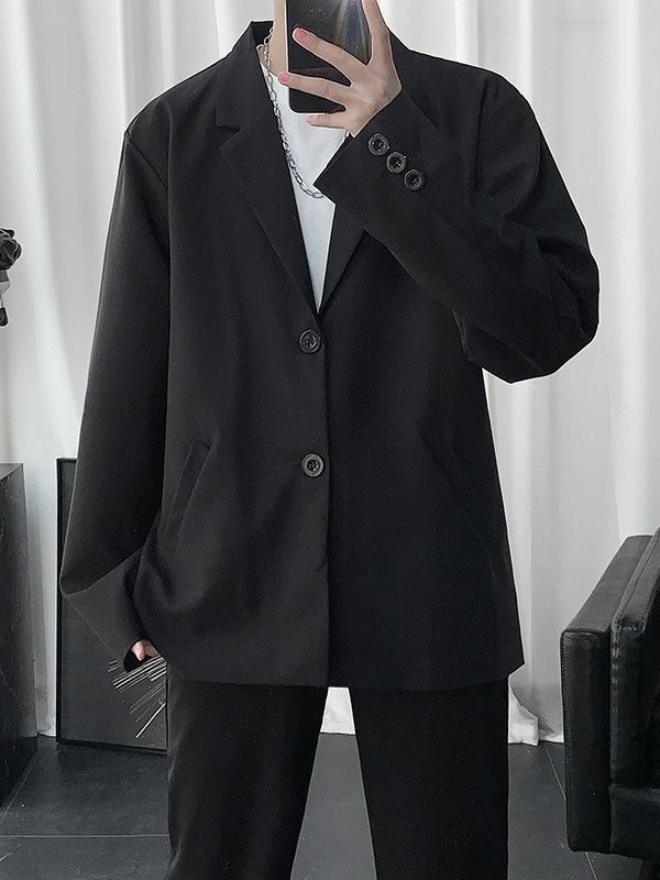 Rakuten - メンズ 西服 外套 痞帅 デザイン 禁欲系 DK 制服 高級感 港風 純色 灰色 黒 冬 ポリエステル ワイドシルエット スタンドカラー シングルブレスト ボタン ロングスリーブ 多ポケット 立体ポケット 斜めヘム ゆったり 日常 青年 免烫 加工