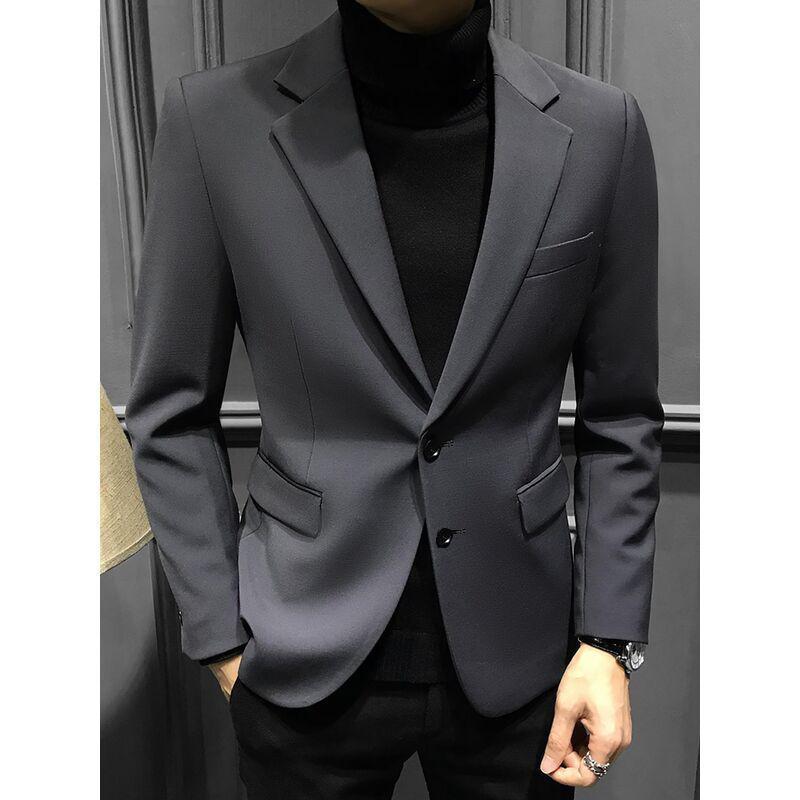 樂天商城 - メンズ ジャケット スーツ コート ビジネス シャツ トップス 修身型 平驳领 ボタン ポリエステル 繊維 アセテート 繊維 深灰 黒 韓式 スタイル 休闲 通勤 普段使い オールシーズン 軽量 伸縮性 高級感